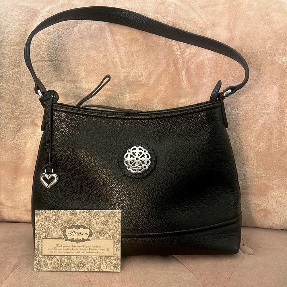 Brighton Black Leather Shoulder Bag with Silver Accents